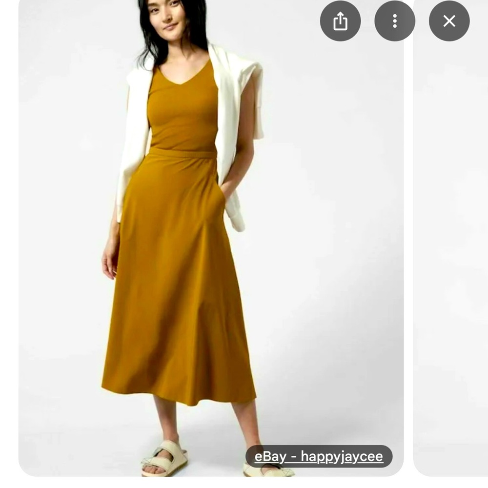 Athleta Yellow A-line Midi Dress V-neck Sleeveless